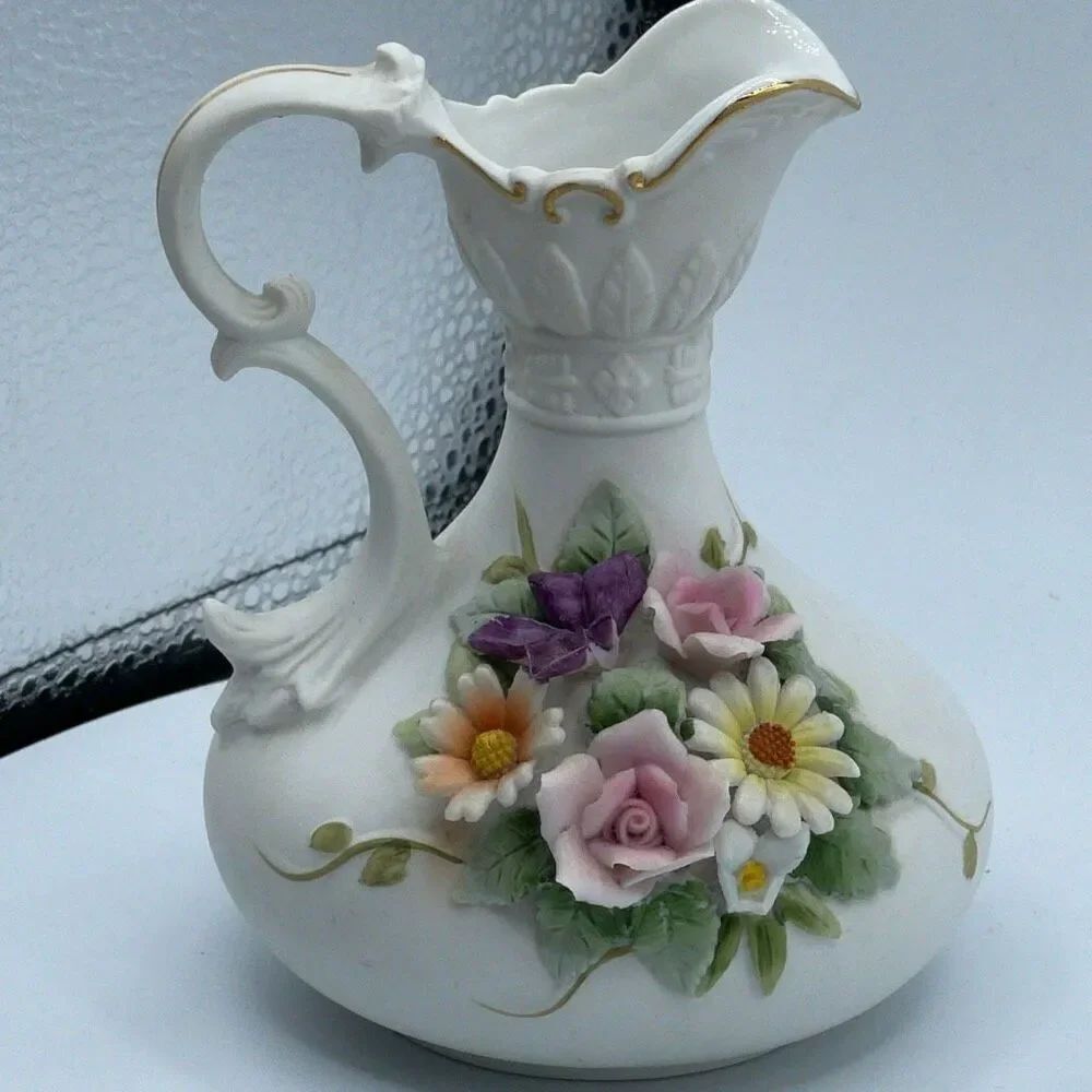 Vintage Lefton Pitcher hand painted pastels Florals Collection.